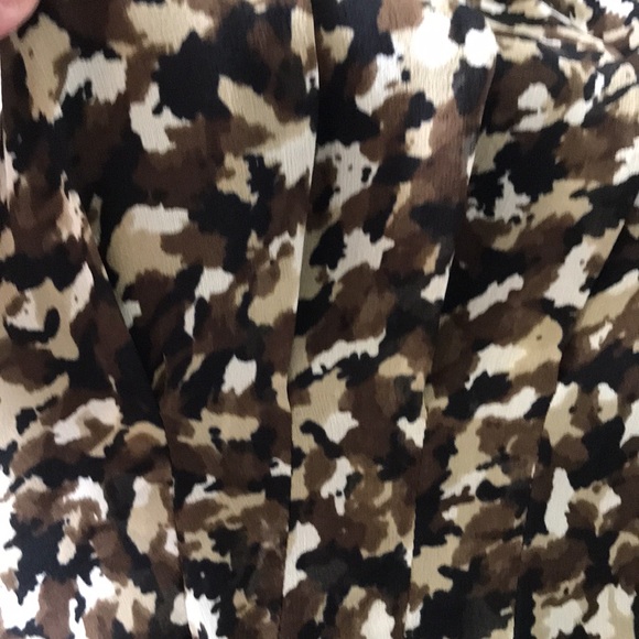 Talbots silk brown/cream/black faux wrap fit n flare sleeveless dress EUC - Picture 2 of 10
